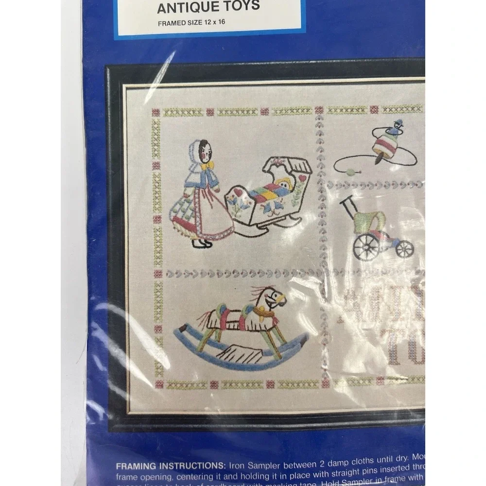 Vintage Needles 'N Hoops Antique Toys Stamped Cross Stitch Kit #211 Sampler
